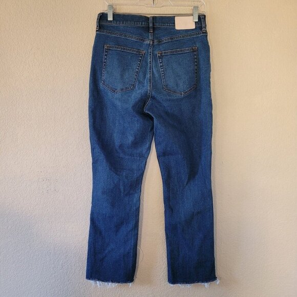 Everlane Womens Kick Crop High Rise Jean Size 29 Dark Blue Raw Hem Pocket Fray - Picture 11 of 11